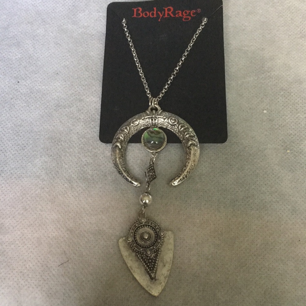 NWT Body Rage Silvertone pendant with chain